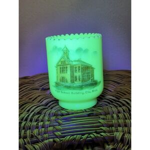 Michigan Souvenir Custard Toothpick Holder. Clio Michigan High School Building